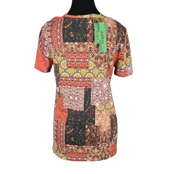 NWT | Multi-Color Patterned Patchwork Top | Short Sleeve | Size Small - Picture 2 of 6